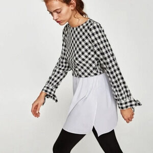 Zara Gingham Poplin Tunic with Side Slit size M